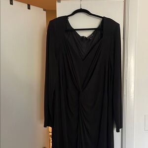 Eloquii Black Ruched Long Sleeve V-Neck Cocktail Dress